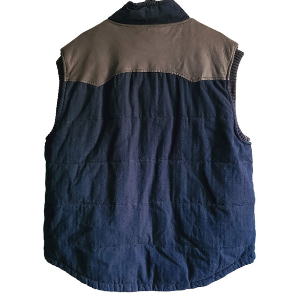 TRUE RELIGION Puffer Vest Blue Denim Leather Trim Quilted M1WB015EG Size 3XL‎ - Picture 2 of 13